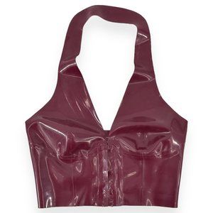 House of CB Ariadne Burgundy Red Halter Neck Latex Cropped Top